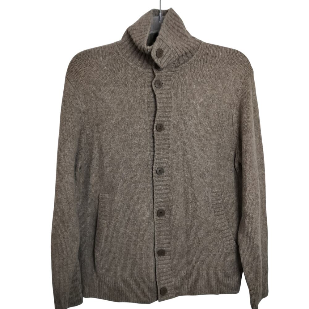 M959) H&M Men's Tan Funnel Neck Wool Blend Knitted Regular Fit Cardigan Medium